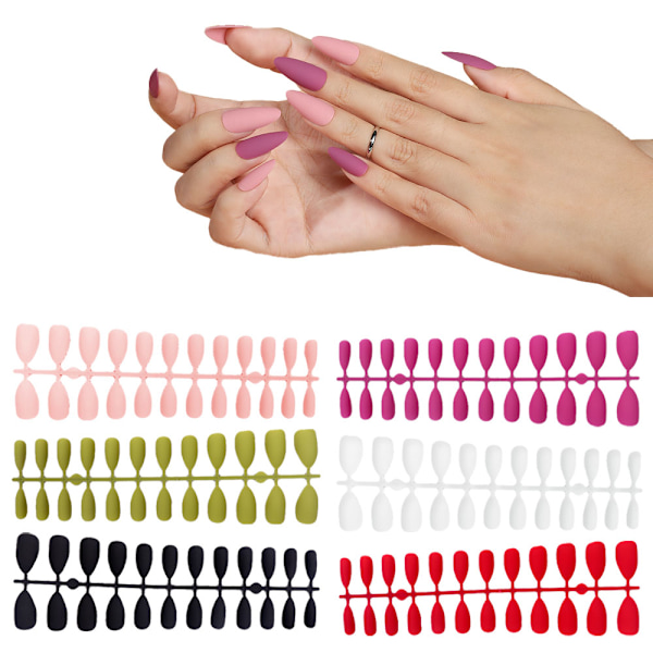 12 set Falska Naglar Medium Almond, Matt Medium Almond Falska Naglar Full Cover för Nagelkonst DIY