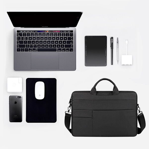 15,6 tommers Laptop Sleeve Case Skulderveske Lett Vanntett Multi-lomme Messenger Bag