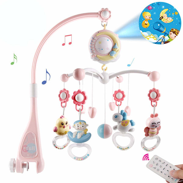 Babymobil med lys og musikk, projektor og fjernkontroll