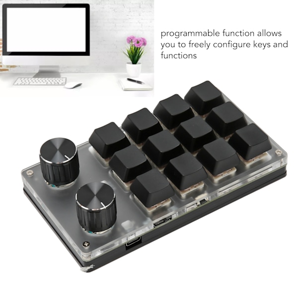 Mini Tangentbord med Knappdesign, Röd Switch, Dubbla Lägen, Plug and Play, Mekaniskt Programmerbart Tangentbord för Spel, Kontor, Media, 12 Tangenter med 2 Knoppar
