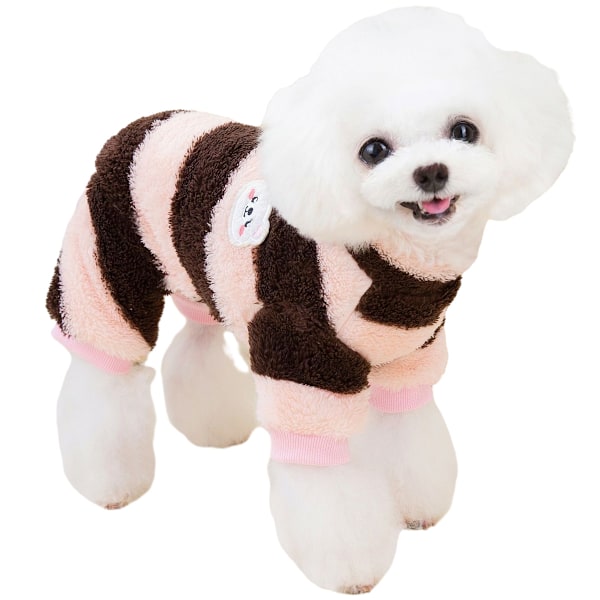 Hundpyjamas för små hundar, vinterhundtröja med koppelring, fleece husdjurskläder, söt hunddräkt kläder (vinröd)