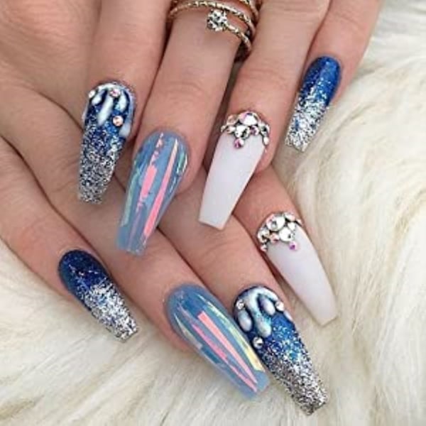Långa falska naglar - genomskinliga akrylnaglar Kistformade ballerinanaglar tips 500st cover konstgjorda konstnaglar med case för nagelsalonger och