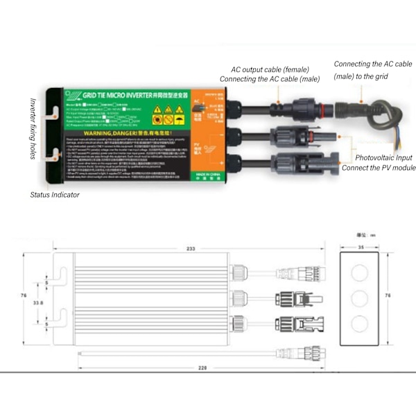 GMI 700W Solcelle Nettilsluttet Mikro Inverter Sinus Bølge Fotovoltaisk Mikro Nettilsluttet Inverter til Hjemmeenergiproduktionssystem AC 220V