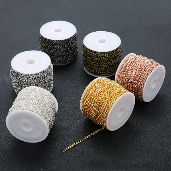 20 Yards Färgglad Twisted Cable, Smyckeskedjor för DIY Smyckestillverkning, Halsbandskedjelänk med Spol 3 x 4mm