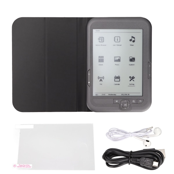 E-läsare 6 tum 800x600 HD bläckdisplay E-boksläsare FM-stöd med skyddande fodral Hörlurar Bläckdisplay E-läsare för läsning 4 GB