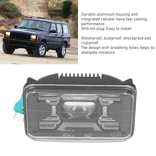 7 tommers kvadratisk LED Halo-frontlys DRL Blinklys Lav/Høystråle Lampeutskifting for Cherokee H6054