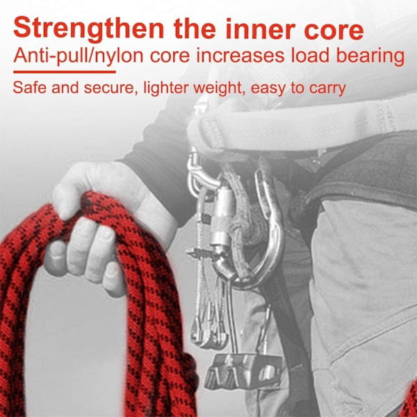 Klätterrep Diameter 12Mm med 2 Karabiner, Högstyrka Säkerhetsrep Nylonrep Flyktrep, Extremt Rivbeständigt Upp Till 1200 Kg, Längd