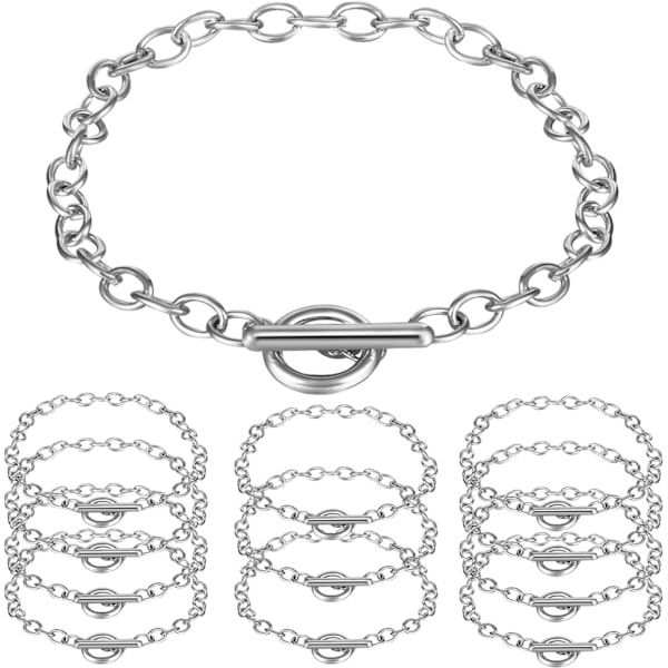 12 stk. Kædearmbånd Legering Metalbelagt Ledarmbåndskæder med OT Toggle Spænder til Mænd Kvinder Charm Minimalistisk Smykker Armbåndsfremstilling