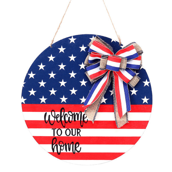 4th of July Patriotic Wreaths Welcome Sign, Independence Day