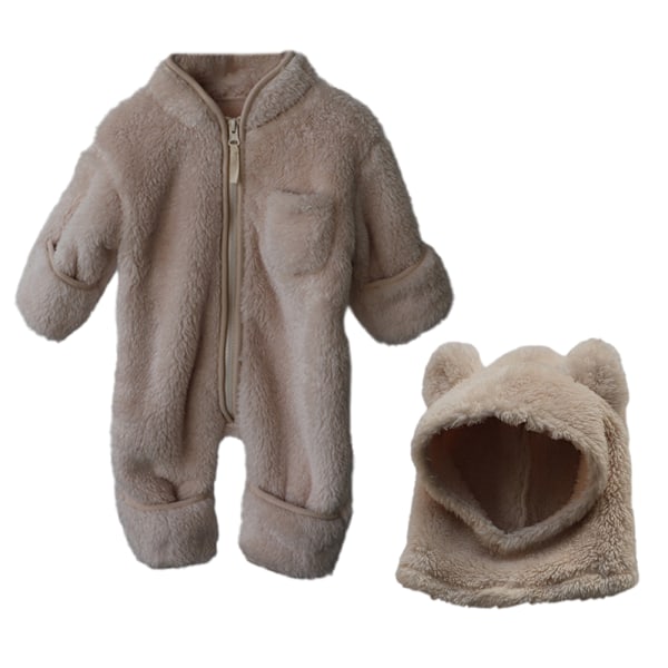 Babys vinterforstærket pelset onesie Varmt wrap fod lang krybende dragt (Abrikos)