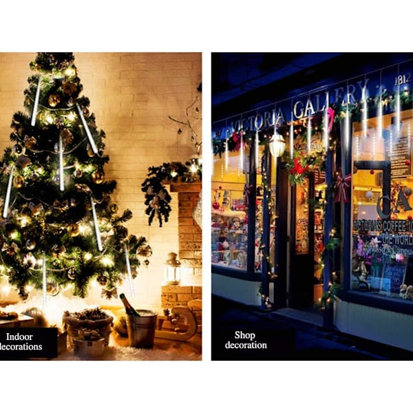 Roytong Meteor Shower Rain Lights, LED istappar med hög ljusstyrka, vattentät och kaskadbar, 30 cm 8 rör 192 glödlampor, till jul