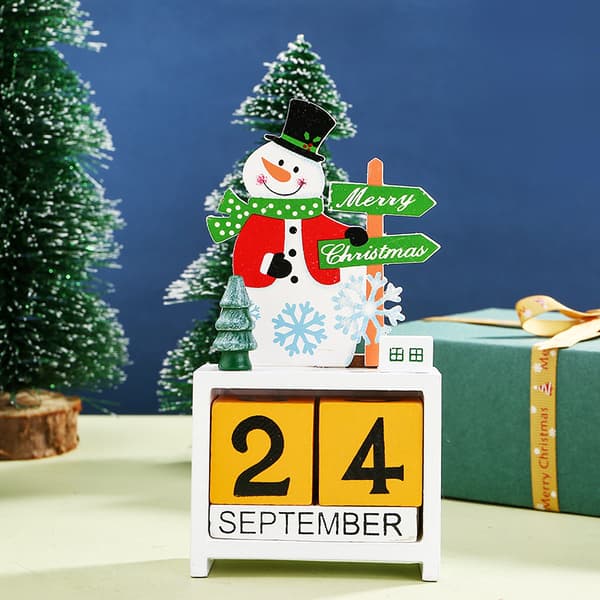 Mub- Julepynt, træ-kalenderpynt, jule-nedtællingsbordpynt, små julegaver Calendar snowman