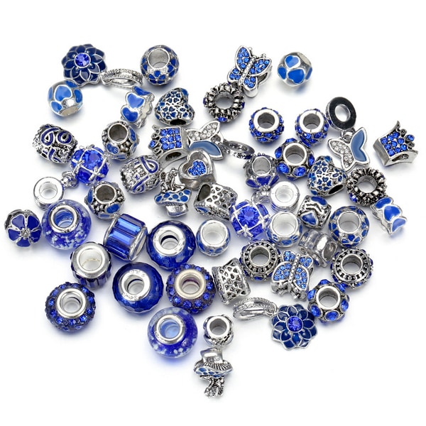 Paket med 50 europeiska pärlor, stora hål pärlor, rondelle distanspärlor, blandade, sorterade färger för berlocker armband