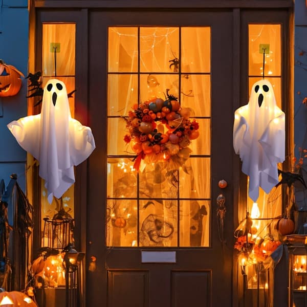 QQ-LED String Lights, Outdoor Hanging Luminous Ghost Halloween Decorations (2 pcs)