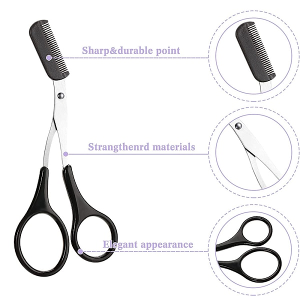 3 st Eyebrow Trimmer Saxar med Kam, Eyebrow Shaping Cut Comb Halksäker Skönhetstillbehör