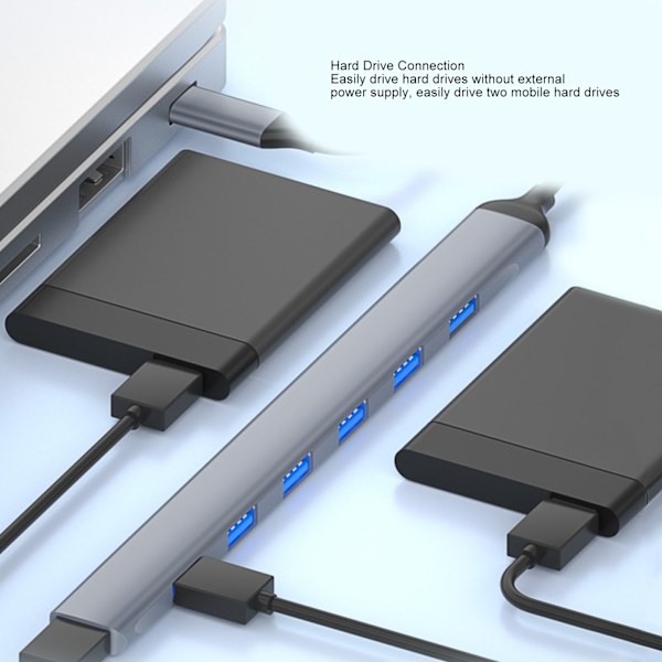 7-i-1 USB-C Hub 1 USB3.0 6 USB2.0 Port 5Gbps Plug and Play USB-C Dockningsstation för Möss Tangentbord Bärbar dator