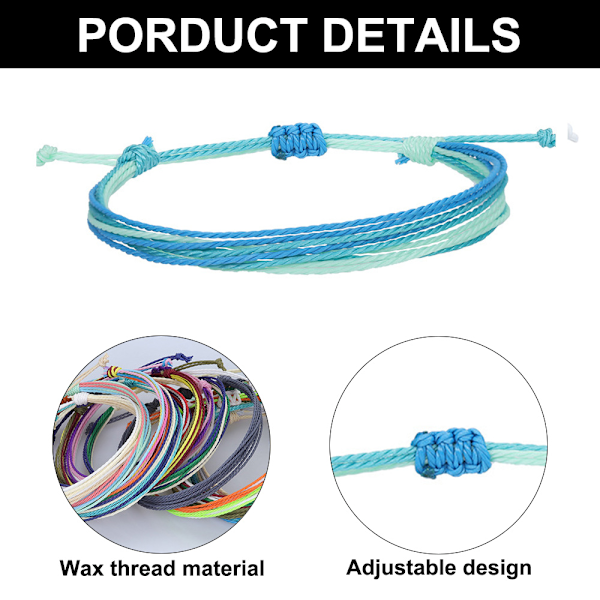 12 stycken flerfärgade strängflätade armband, vattentäta armband för kvinnor, smyckesset