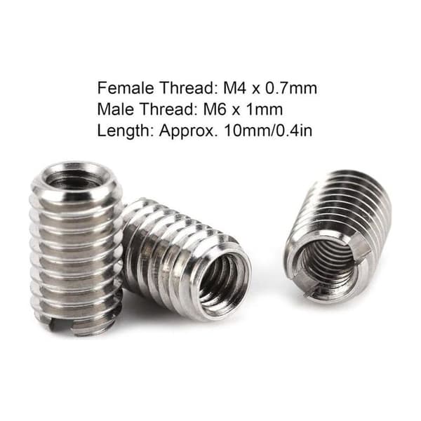 Gevindindsats rustfrit stål M6 han → M4 hun 10 mm - 10-pak (AISI 303)
