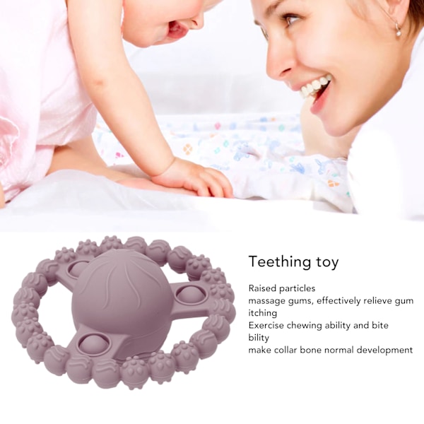 Bitesleke Rattle med Lydklokke, Myk Silikon BPA-Fri Matkvalitet Lys Farge for Babyer Spedbarn Grå Lilla