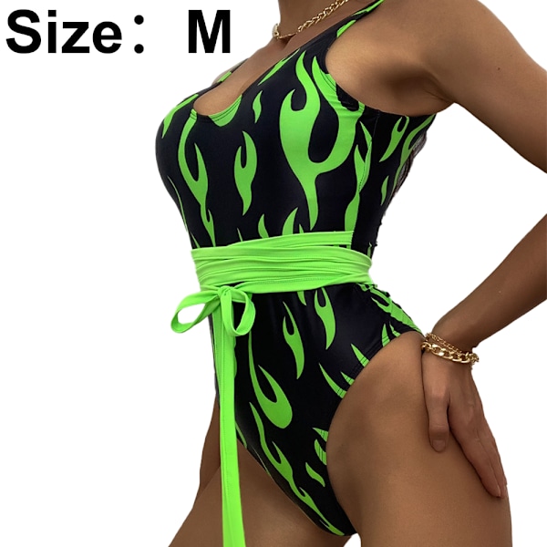 Dam One Piece Flame Print Hög Utskuren Bodysuit Baddräkt Bikini Badkläder Badkläder Rave Kostym
