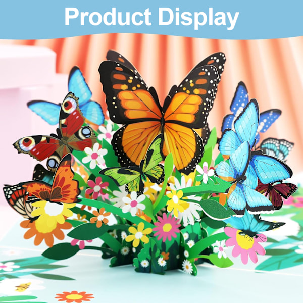 Pop Up Butterfly Card, Pop Up Card Fjäril och blomma, Blomma och fjäril, 3D-presentkort, Popup-födelsedagskort, 3D-hälsningskort för fru,