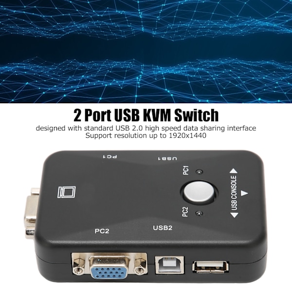 USB 2.0 KVM-switch 1920x1440 2-ports Dubbelskärm KVM-switch för WIN95 98 98SE 2000 ME XP