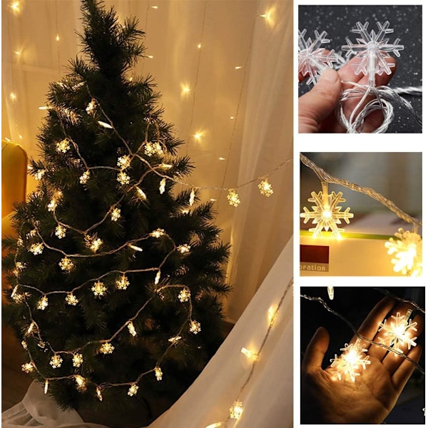 Julbelysning, snöflinga ljusslingor 19,6 fot 40 LED Fairy Lights Batteridriven Vattentät för jul Trädgård Uteplats Sovrum Party Inredning inomhus