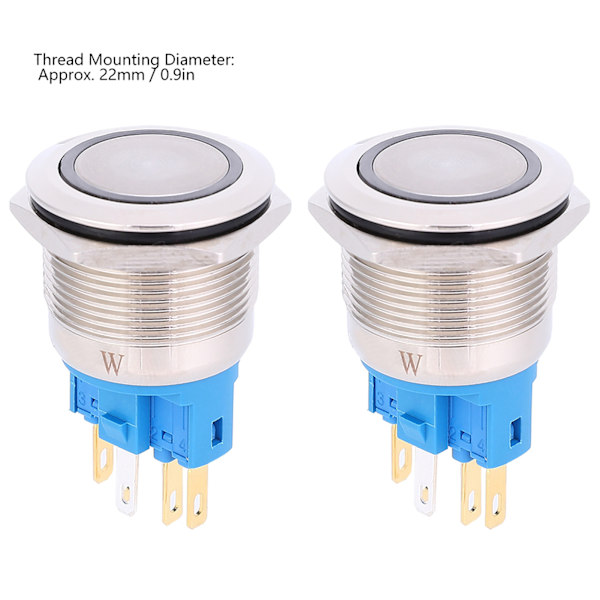 2 st 22mm DC3-6V Ring 6-polig återställningsknapp med IP65 skyddsklass Vit