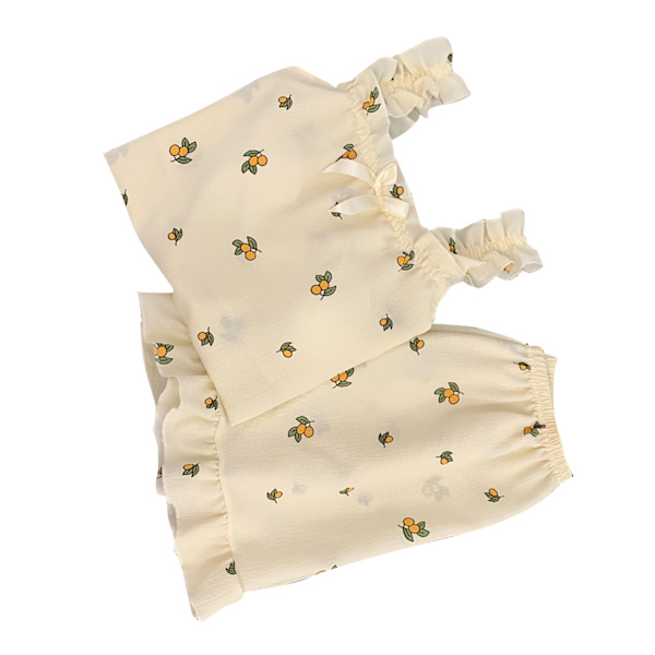 Camisole Pyjamas Tvådelad Set med Bröstkuddar Lös Mjuk Hudvänlig Sommarpyjamas Set för Flickor Orange L