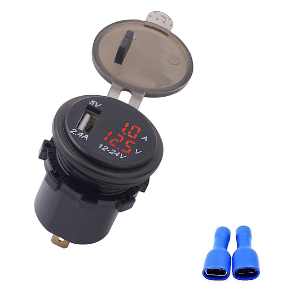 DC12-24V 2.1A 3 i 1 Multifunktionel Digital LED Vandtæt Termometer Voltmeter Bil USB Hurtiglader Rød Lys