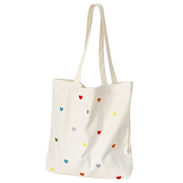Hjertetrykk Casual Canvas Tote Håndveske Kvinner Stor Kapasitet Håndveske Skulderveske med Lommer Gjenbrukbar Matvare Canvas Tote Vesker