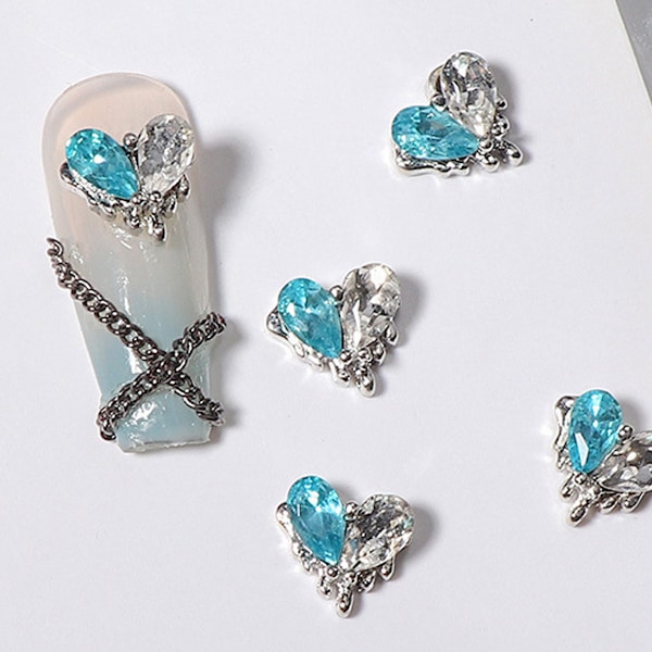 15 st stora 3D-naglar i silverlegering, flerfärgsval, nagelmetallram, imitation av stora ädelstenar, kristalldiamant nagelkonst