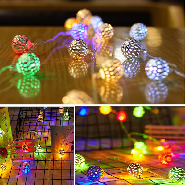 Solar String Lights - Flerfärgad Marockansk Lights String 20 LED Globe String Lights 15ft Solar Decor Lights Utomhusdekoration för uteplats bakgård