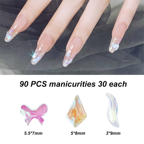 90 st Nail Art Aurora Rhinestones Mixade Former & Kristaller Blanka DIY Nail Art Design