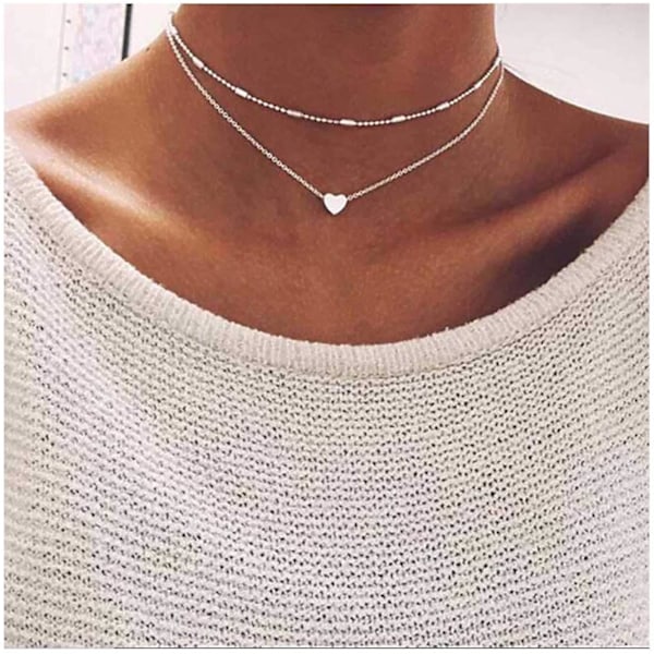 Lagerad Lover Choker Halsband Hjärta Hänge Kedjor Kärlek Halsband Smycken för Kvinnor