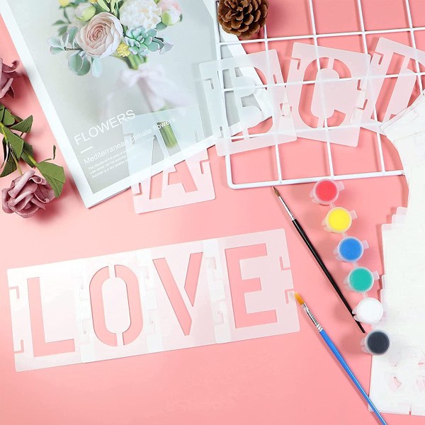 Bokstavs Stencil Symbol Nummer Craft Stencil, 42 st återanvändbara alfabetsmallar, Stencil Kit för målning på trä, vägg, tavla, DIY konst