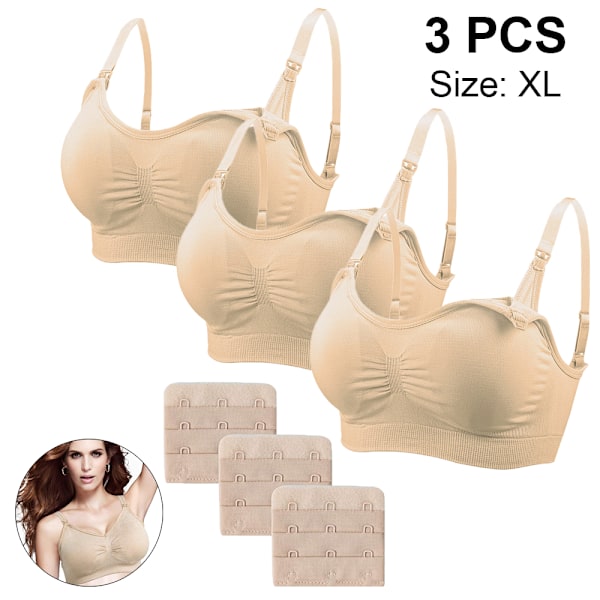 3 kpl Nylon Seamless Maternity Nursing Bra -pehmusteilla ja pidennyshihnoilla