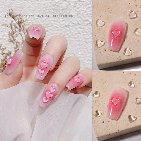 3-pack Klar Hjärta Nagelkonst Charm, 3D Kärlek Hjärtan Strass Platta Gelé Resin Kristall Smycken Diamanter för Akryl Nageltillbehör, Kvinnor Hantverk DIY