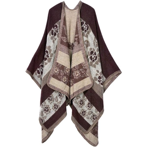 Dame Farveblok Shawl Wrap Åben Front Poncho Kappe