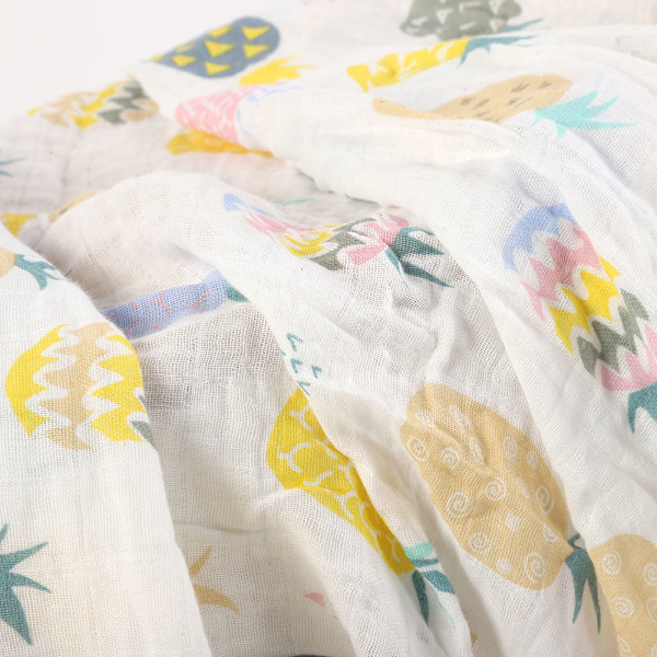 Mångsidig Dubbellagers Bomulls Babybadhandduk Swaddles Quilt Wrap Filt (Ananas)