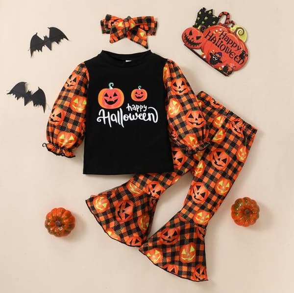 Halloween-sæt til piger med græskarmotiv, 3 dele Sort Black 100CM