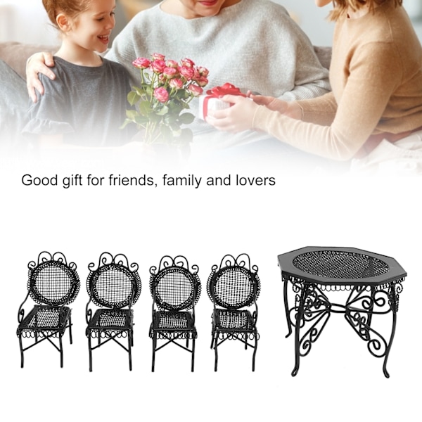 5 stk DIY Dukkehustable og Stole Udendørs Have Scene Dukkehust Miniatyr Møbler Dekorativ Tilbehør Sort