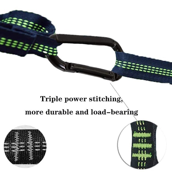Hängmatta fäste Träd Gungfäste Set 3 meter X 2,5 cm Max 500 kg, 15 + 1 öglor (polyester) 2 karbinhakar + hängstol