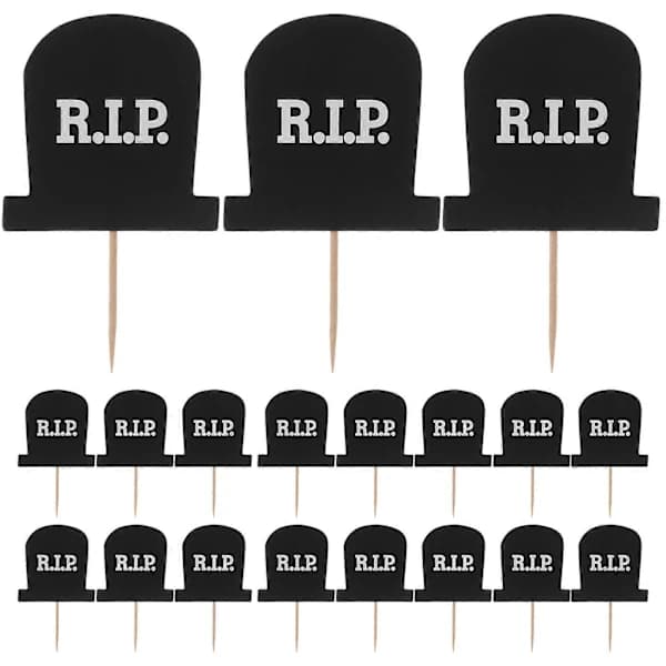 20 stk Halloween Spøgelse Kirkegård RIP Tandstikker Kagepynt til Fest