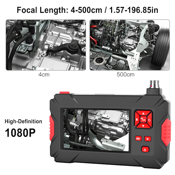 8mm Dobbeltlinset Industrielt Endoskop med 4,3 tommer 1080P LCD Skærm 9 Lys til Rørinspektion 5 m / 16,4ft