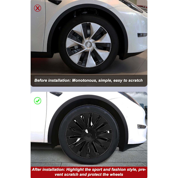 4 st Navkapslar Hjulskydd Blank Svart Snygg Hållbar Stark Skydd Ersättning för Tesla Model Y