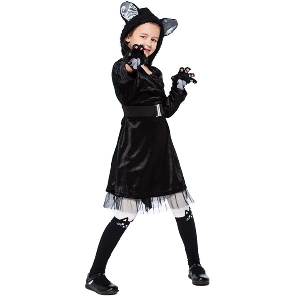 Sort kat-hættetrøje til piger Halloween-kostumer S