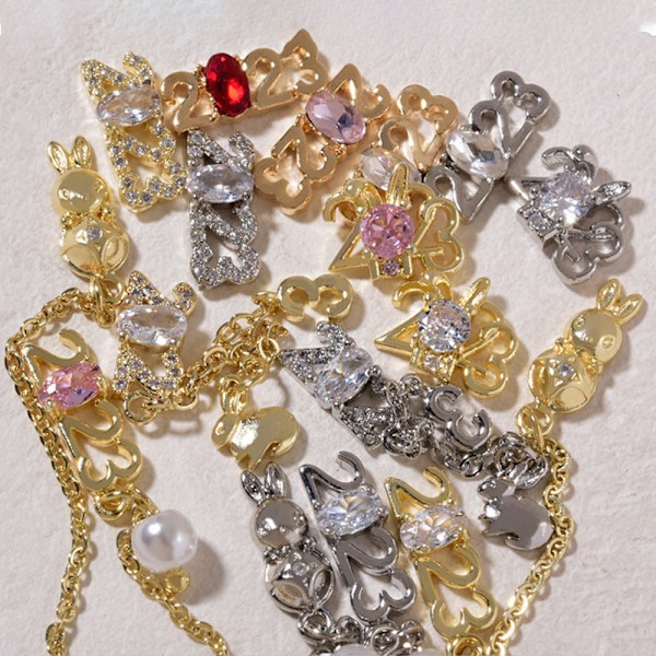 6 stk. Metal Negle Rhinestones Blanke Krystal Neglekunst Charms Negle Dekoration