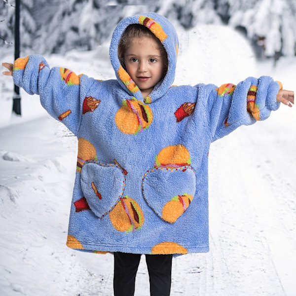 Plush Hoodie för Barn 2-6 ÅR Bärbar Huvad Tröja Bekväm Varm Pläd med Fickor