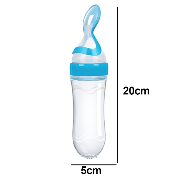 Babymatningsflaska med klämfunktion för flingor, silikonmatningssked med dammskydd